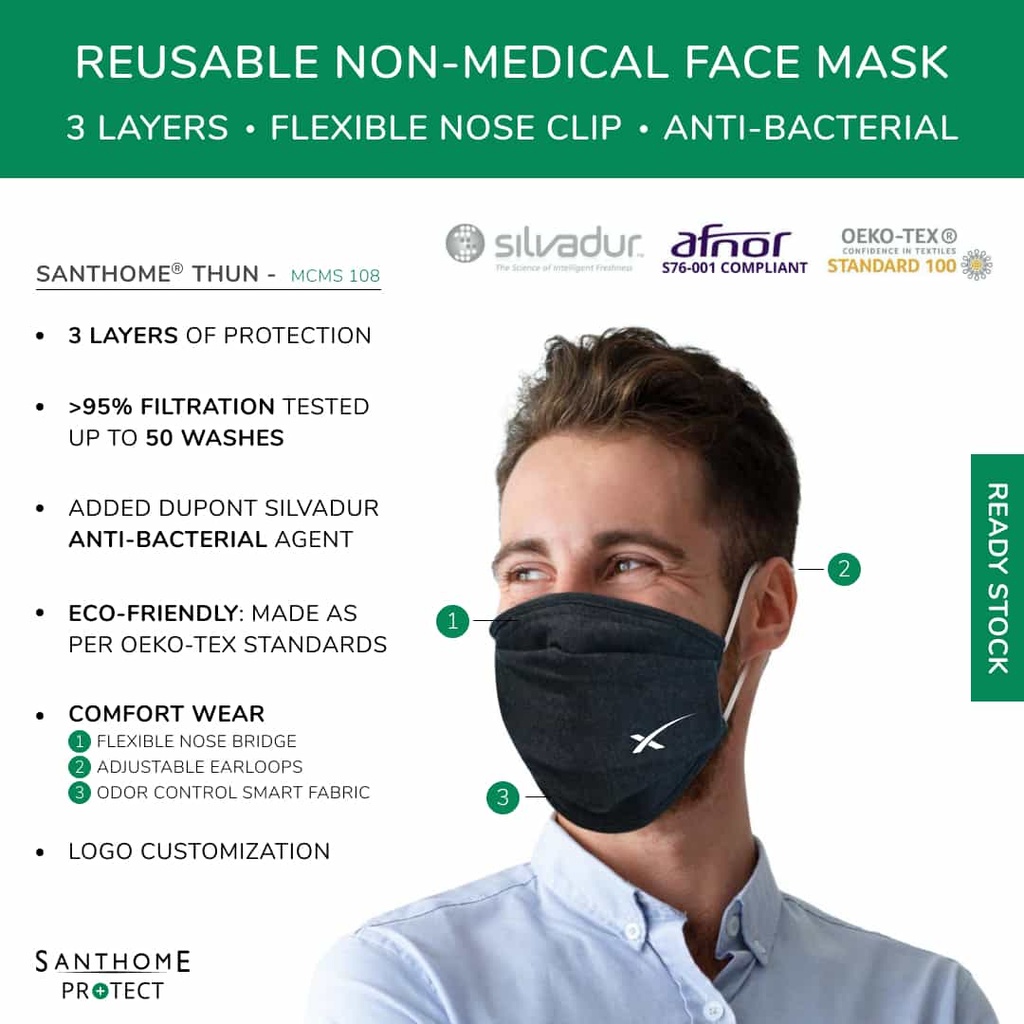 THUN - SANTHOME Oeko-Tex Face Mask - 3 layers (Anti-microbial)