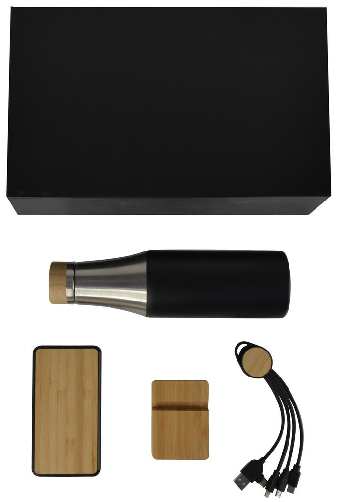 CESKY - Set of Bamboo Lid Bottle, Powerbank, Mobile Holder and Multi-Cable