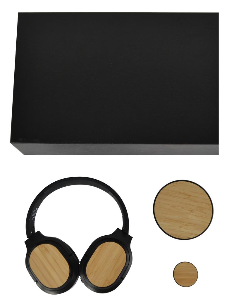 SKUTEC - Set of Bamboo Headphone, Wireless Charger and Pop Socket