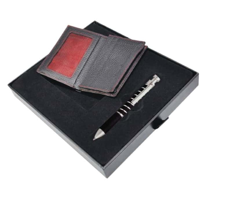Lamborghini Set Of Cards Holder In Real Leather & Ball Pen